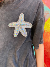 Load image into Gallery viewer, Black Acid Wash 'Starfish' Beaded T-Shirt - By Frankie