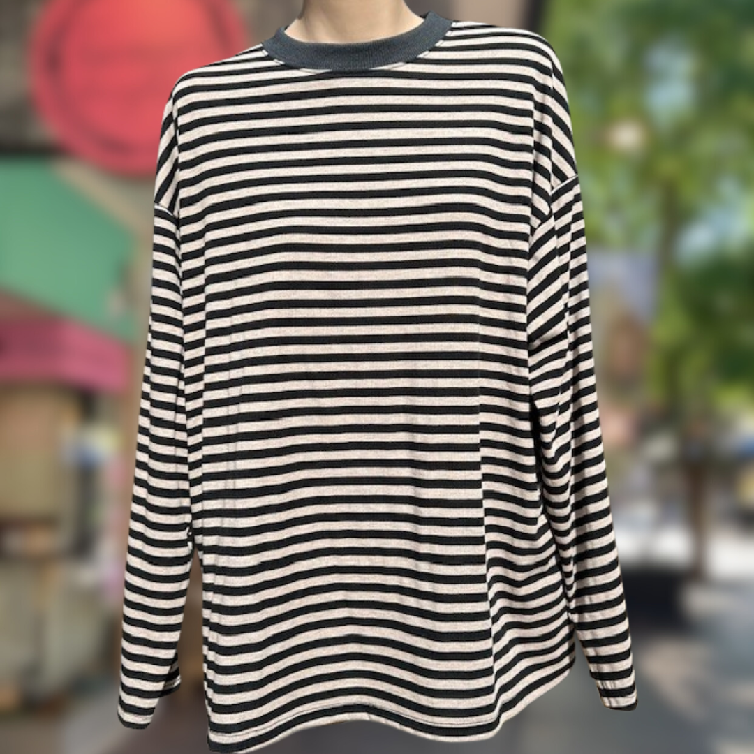 Black/Dark Oatmeal Stripe Long Sleeve Tee - By Frankie – By a
