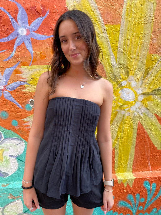 Black Pleated Strapless Top & Short Set - By Frankie