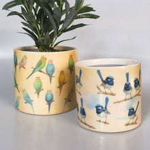 Load image into Gallery viewer, 14cm Blue Wren Planter Blue &amp; Yellow