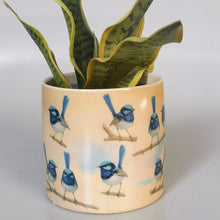 Load image into Gallery viewer, 14cm Blue Wren Planter Blue &amp; Yellow