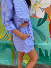 Load image into Gallery viewer, Blue/White Stripe Shirt &amp; Short Set - By Frankie