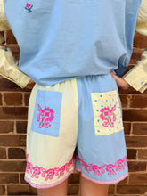 Load image into Gallery viewer, Blue &amp; Yellow Embroidered Cotton Shorts
