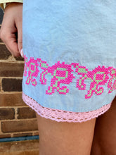 Load image into Gallery viewer, Blue &amp; Yellow Embroidered Cotton Shorts