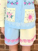 Load image into Gallery viewer, Blue &amp; Yellow Embroidered Cotton Shorts