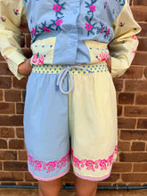 Load image into Gallery viewer, Blue &amp; Yellow Embroidered Cotton Shorts