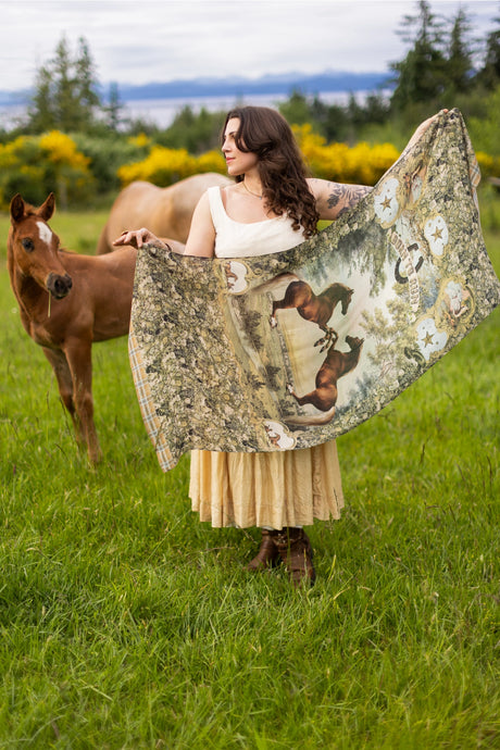 'Born To Run' Scarf with Wild Horse & Floral Print - Market of Stars