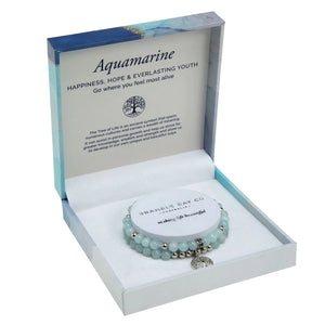 Aquamarine Rhodium Tree of Life Duo Bracelet Set