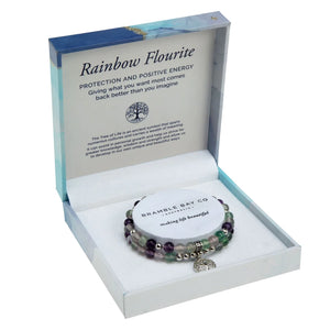 Rainbow Fluorite Rhodium Tree of Life Duo Bracelet Set
