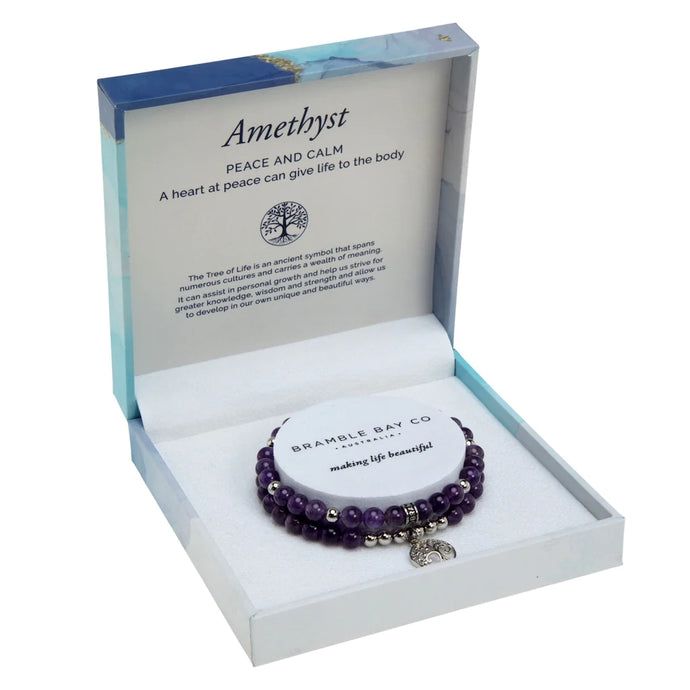 Amethyst Rhodium Tree of Life Duo Bracelet Set