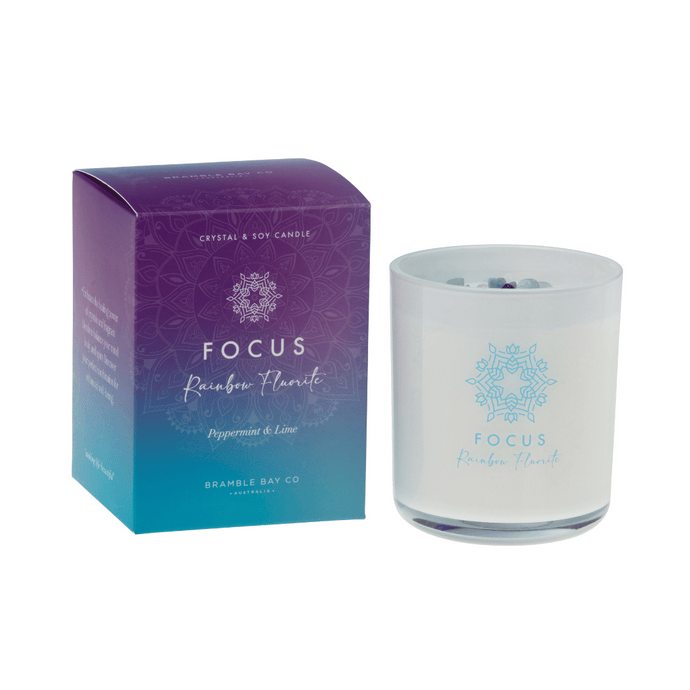 Focus Rainbow Fluorite Crystal Boho Candle