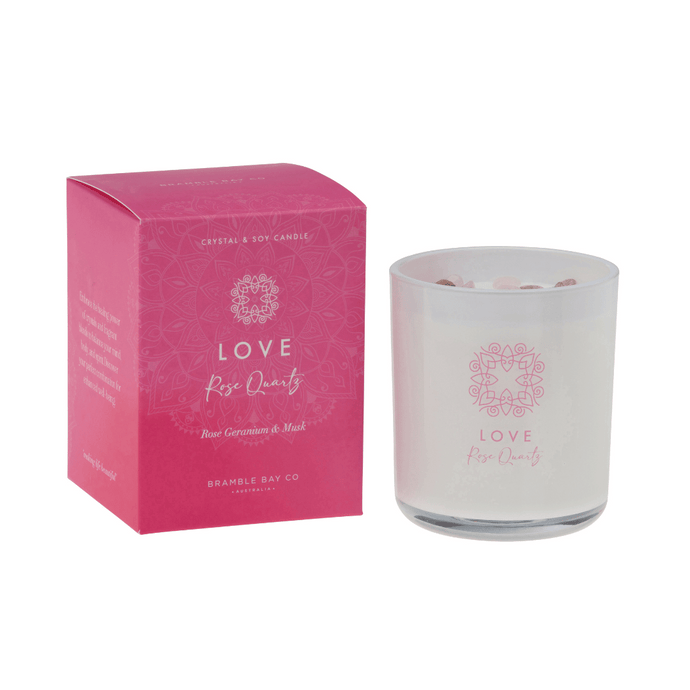 Love Rose Quartz Crystal Boho Candle