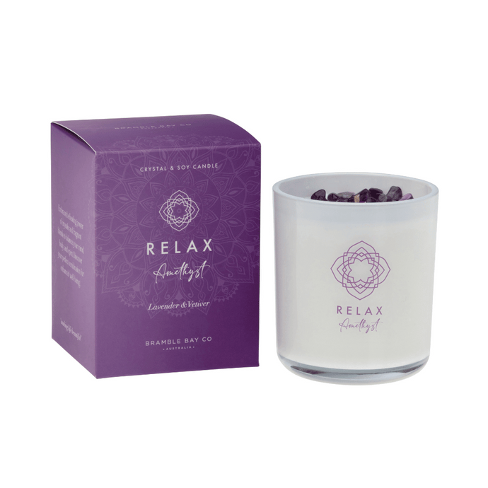 Relax Amethyst Crystal Boho Candle