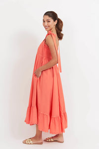 Coral Brasilia Tie Maxi Dress