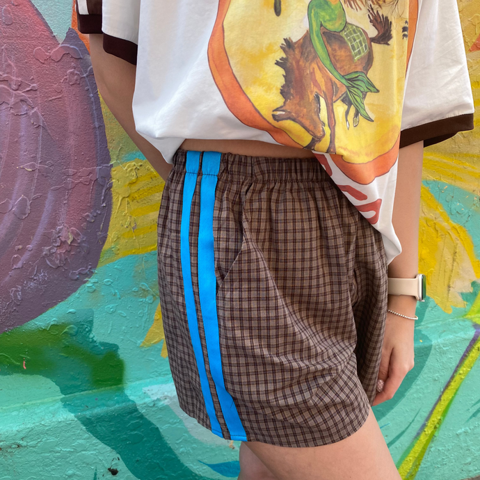 Brown Gingham & Blue Racer Shorts - By Frankie
