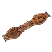 Load image into Gallery viewer, Brown Tooled Leather Apple Watch Strap
