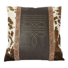 Load image into Gallery viewer, Brown &amp; White Boot Stitch Cowhide &amp; Leather Cushion Cover