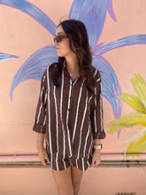 Load image into Gallery viewer, White/Brown Stripe LS Top &amp; Short Set - By Frankie