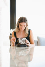 Load image into Gallery viewer, Travel Jewellery Box Brown &amp; White Cowhide Leather