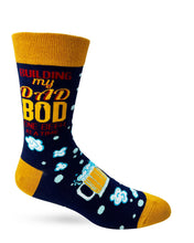 Load image into Gallery viewer, 'Building My Dad Bod One Beer at a Time' Men's Novelty Crew Socks