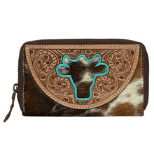 Load image into Gallery viewer, Ronda Brown &amp; White Tooled Leather Cowhide Bullhead Wallet