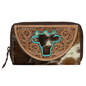 Ronda Brown & White Tooled Leather Cowhide Bullhead Wallet