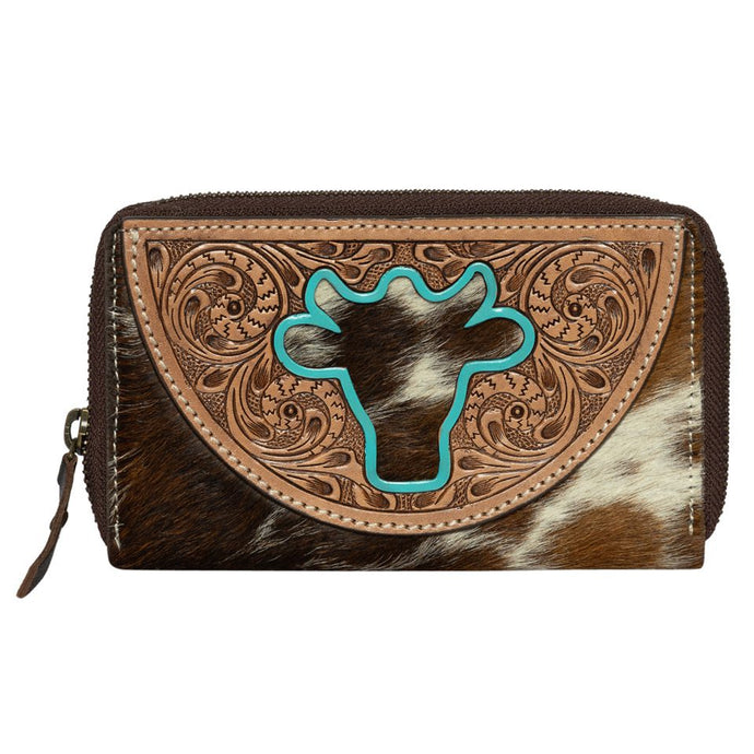 Ronda Brown & White Tooled Leather Cowhide Bullhead Wallet
