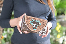 Load image into Gallery viewer, Ronda Brown &amp; White Tooled Leather Cowhide Bullhead Wallet