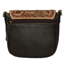 Load image into Gallery viewer, Malaga Brown/White Bullhead Cowhide &amp; Tooled Leather Flap Sling Bag