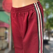 Load image into Gallery viewer, Burgundy Pleated Track Pants with Racer Stripe - By Frankie