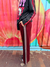 Load image into Gallery viewer, Burgundy Pleated Track Pants with Racer Stripe - By Frankie
