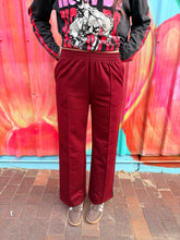 Load image into Gallery viewer, Burgundy Pleated Track Pants with Racer Stripe - By Frankie