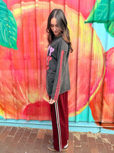 Load image into Gallery viewer, Burgundy Pleated Track Pants with Racer Stripe - By Frankie