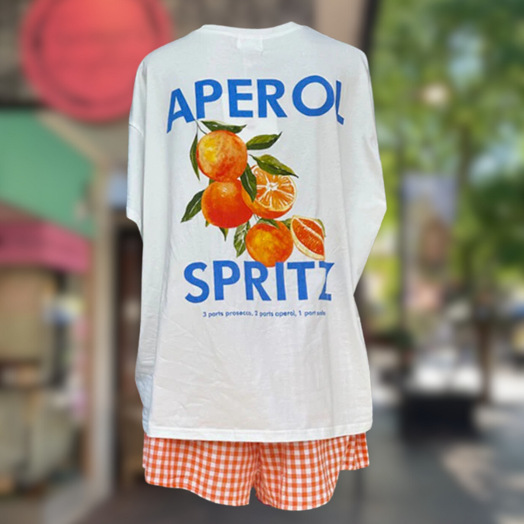 'Aperol Spritz' T-Shirt & Orange Gingham Short Set - By Frankie