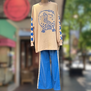 La Sirena Beige L/S Top & Blue Pant Set - By Frankie