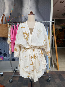 Beige/Brown Sun Snake Kimono + Short Set - By Frankie