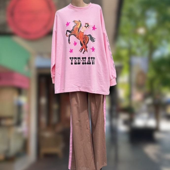 Yeehaw Pink L/S Top & Brown Pant Set - By Frankie