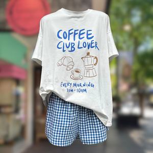 'Coffee Club Lover' Blue Gingham Short Set - By Frankie