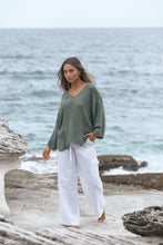 Load image into Gallery viewer, Sage Leaf Green Estelle V-Neck Hessian Top