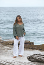 Load image into Gallery viewer, Sage Leaf Green Estelle V-Neck Hessian Top
