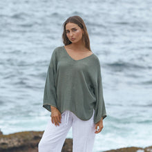 Load image into Gallery viewer, Sage Leaf Green Estelle V-Neck Hessian Top