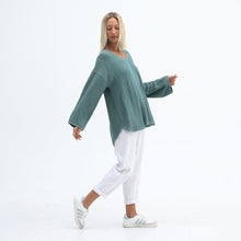 Load image into Gallery viewer, Kashmir Green Vela Long Sleeve Hessian Tunic Top