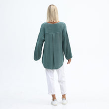 Load image into Gallery viewer, Kashmir Green Vela Long Sleeve Hessian Tunic Top
