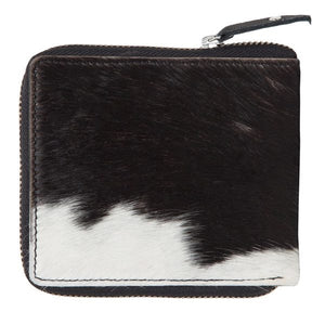 Black & White Small Cowhide Zippered Unisex Wallet