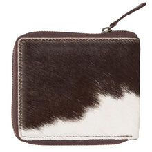 Load image into Gallery viewer, Brown &amp; White Small Cowhide Zippered Unisex Wallet