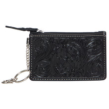 Load image into Gallery viewer, Black Tooled Leather Key/Card Purse