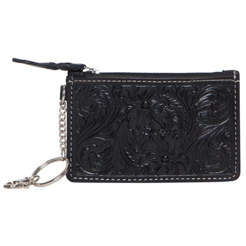 Black Tooled Leather Key/Card Purse