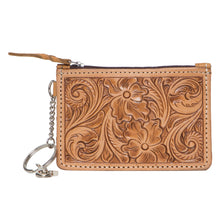 Load image into Gallery viewer, Tan Tooled Leather Key/Card Purse