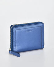 Load image into Gallery viewer, Blue Callisto Metallic Leather Small Zip Around Wallet - Cobb &amp; Co