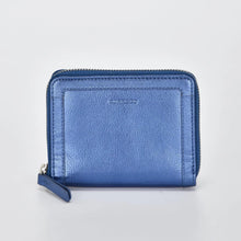 Load image into Gallery viewer, Blue Callisto Metallic Leather Small Zip Around Wallet - Cobb &amp; Co